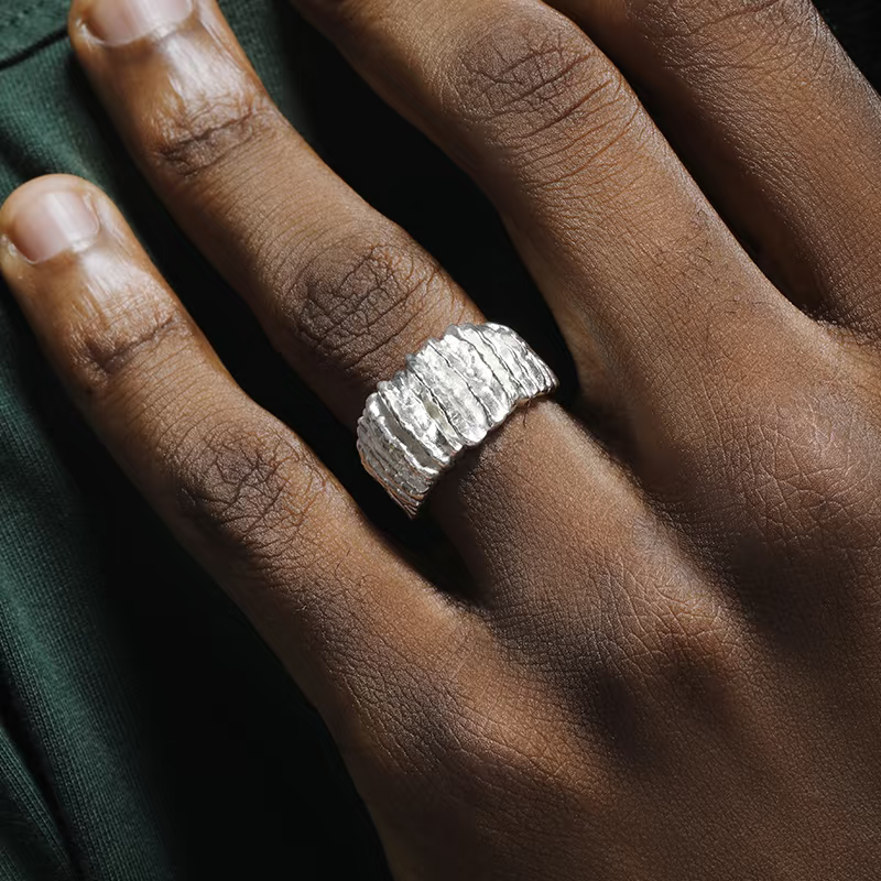 925 Sterling Silver Folded Texture Open Ring