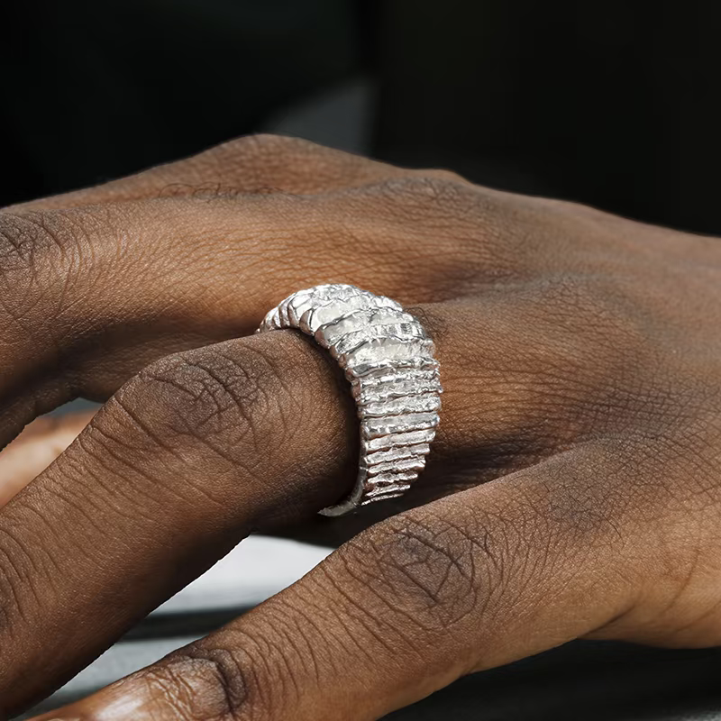925 Sterling Silver Folded Texture Open Ring